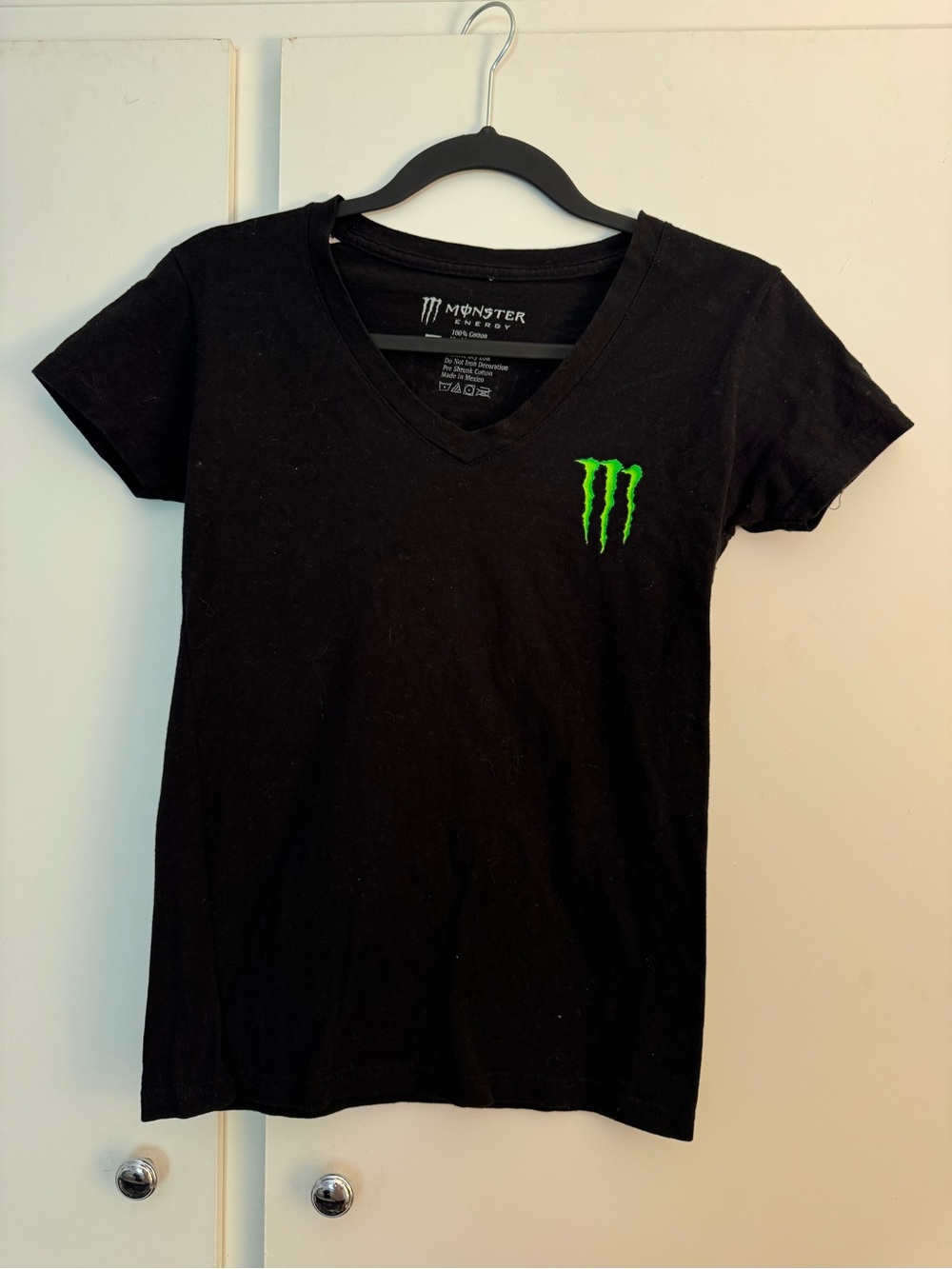 Monster Energy Black V-Neck Tee with Green Logo